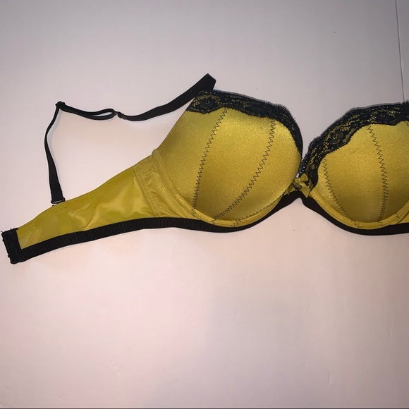La SENZA shiny neon green push-up bra with black lace size 36 C like new - Picture 2 of 11